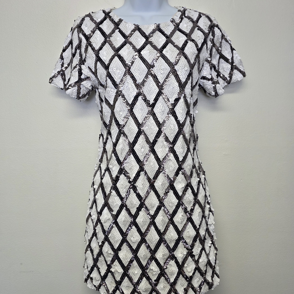 Endless Rose White and Black Sequin Mini Dress